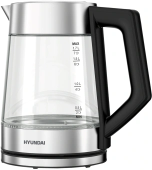 Чайник электрический Hyundai HYK-G4402 1.7л. 2200Вт черный/серебристый корпус: стекло - купить недорого с доставкой в интернет-магазине