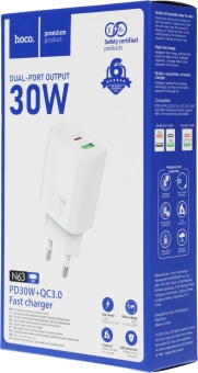 Сетевое зар./устр. Hoco N63 Gentle 30W 3A (PD+QC) USB Type-C универсальное белый - купить недорого с доставкой в интернет-магазине