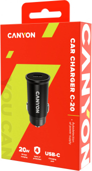 Автомобильное зар./устр. Canyon CNS-CCA20B 20W 3A (PD+QC) USB Type-C универсальное черный - купить недорого с доставкой в интернет-магазине
