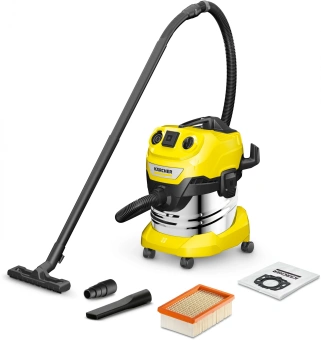 Строительный пылесос Karcher WD 4 P S V-20/5/22 1000Вт (уборка: сухая/сбор воды/выдув) желтый - купить недорого с доставкой в интернет-магазине