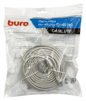 Патч-корд Buro UTP-5E-25M-G UTP 4 пары cat.5E CCA molded 25м серый RJ-45 (m)-RJ-45 (m) - купить недорого с доставкой в интернет-магазине