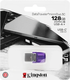 Флеш Диск Kingston 128GB DataTraveler microDuo 3C DTDUO3CG3/128GB USB3.0 фиолетовый - купить недорого с доставкой в интернет-магазине