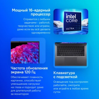 Ноутбук Acer Swift X 14 SFX14-72G-76LG Core Ultra 7 155H 16Gb SSD1Tb NVIDIA GeForce RTX4060 8Gb 14.5" OLED WQXGA+ (2880x1800) без ОС metall WiFi BT Cam (NX.KR8CD.001) - купить недорого с доставкой в интернет-магазине