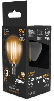 Лампа филам. Gauss Filament 5Вт цок.:E14 свеча 220B св.свеч.бел.теп. (упак.:10шт) (105801105) - купить недорого с доставкой в интернет-магазине