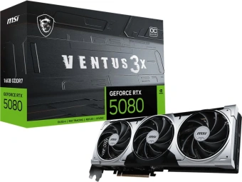 Видеокарта MSI PCI-E RTX 5080 16GB VENTUS 3X OC PLUS NVIDIA GeForce RTX 5080 16Gb 256bit GDDR7 2640/30000 HDMIx1 DPx3 HDCP Ret - купить недорого с доставкой в интернет-магазине