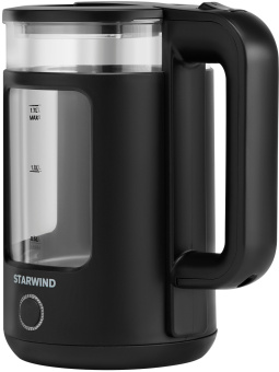 Чайник электрический Starwind SKG1053 1.7л. 1800Вт черный корпус: стекло - купить недорого с доставкой в интернет-магазине