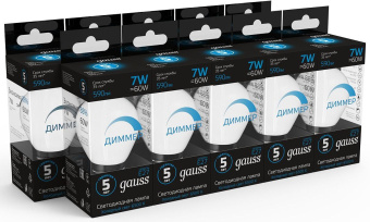 Лампа светодиодная Gauss 105102307-D 7Вт цок.:E27 шар 150B 6500K св.свеч.бел.хол. (упак.:1шт) - купить недорого с доставкой в интернет-магазине
