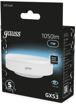Лампа светодиодная Gauss 108008211 11Вт цок.:GX53 таблетка 150B св.свеч.бел.нейт. GX53 (упак.:10шт) - купить недорого с доставкой в интернет-магазине