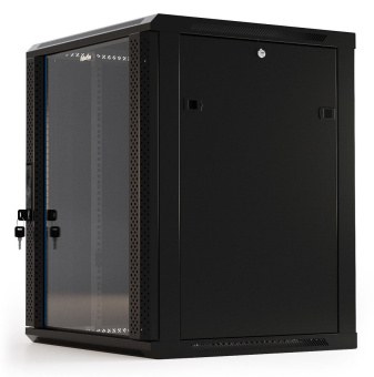 Шкаф коммутационный Hyperline (TWB-1245-GP-RAL9004) настенный 12U 600x450мм пер.дв.стекл 2 бок.пан. 60кг черный 650мм IP20 сталь - купить недорого с доставкой в интернет-магазине