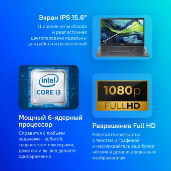 Ноутбук Acer Aspire 15 A15-51M-39F7 Core 3 100U 8Gb SSD512Gb Intel Graphics 15.6" IPS FHD (1920x1080) без ОС metall WiFi BT Cam (NX.KXRCD.002) - купить недорого с доставкой в интернет-магазине