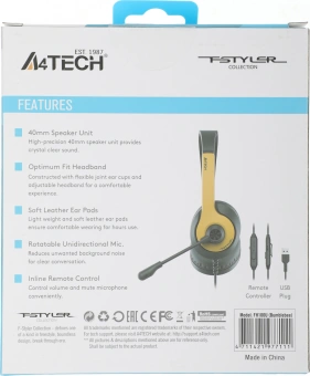 Наушники с микрофоном A4Tech Fstyler FH100U желтый/черный 2м накладные USB оголовье (FH100U (BUMBLEBEE)) - купить недорого с доставкой в интернет-магазине