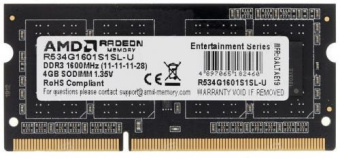 Память DDR3 4GB 1600MHz AMD R534G1601S1SL-U R5 RTL PC3-12800 CL11 SO-DIMM 204-pin 1.35В Ret - купить недорого с доставкой в интернет-магазине