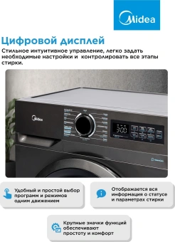 Стиральная машина Midea MF01712BS40/T класс: A загр.фронтальная макс.:7кг титановый инвертор - купить недорого с доставкой в интернет-магазине