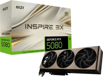 Видеокарта MSI PCI-E 5.0 RTX 5080 16G INSPIRE 3X OC NVIDIA GeForce RTX 5080 16Gb 256bit GDDR7 2640/30000 HDMIx1 DPx3 HDCP Ret - купить недорого с доставкой в интернет-магазине