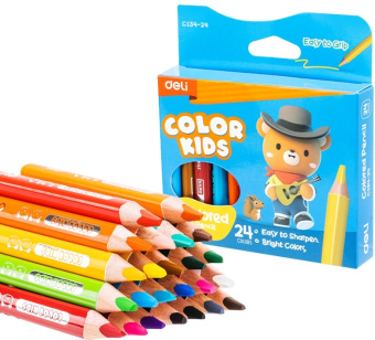 Карандаши цв. Deli EC134-24 Color Kids 5мм ассорти 24цв. коробка/европод. (24шт) 24 карандаша - купить недорого с доставкой в интернет-магазине