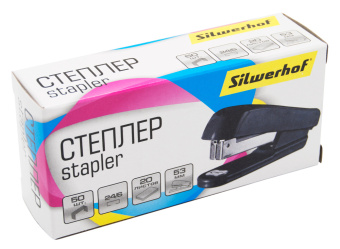 Степлер Silwerhof 401077-01 24/6 (20листов) черный 50скоб пластик закрытый коробка - купить недорого с доставкой в интернет-магазине