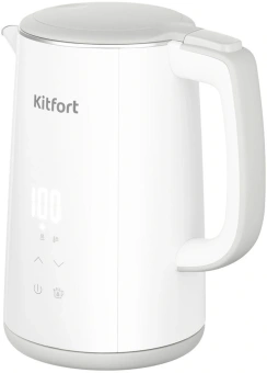 Чайник электрический Kitfort КТ-6718 1.5л. 2200Вт белый/серый корпус: металл/пластик - купить недорого с доставкой в интернет-магазине