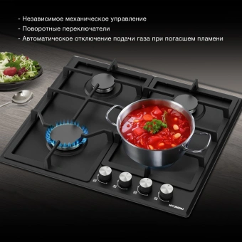 Газовая варочная поверхность Hyundai HHG 6432 BK черный - купить недорого с доставкой в интернет-магазине