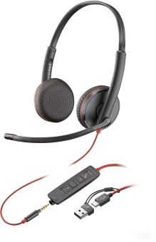 Наушники с микрофоном Poly Blackwire 3200 3225 черный/красный 2.27м накладные USB оголовье (8X229A6) - купить недорого с доставкой в интернет-магазине