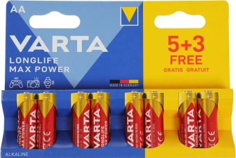 Батарея Varta LongLife Max Power Alkaline LR6 BL5+3 AA (8шт) блистер - купить недорого с доставкой в интернет-магазине