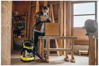 Строительный пылесос Karcher WD 5 P S V-25/5/22 1100Вт (уборка: сухая/сбор воды/выдув) желтый - купить недорого с доставкой в интернет-магазине