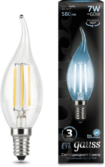 Лампа филам. Gauss Filament 7Вт цок.:E14 свеча 220B св.свеч.бел.нейт. CF35 (упак.:1шт) (104801207) - купить недорого с доставкой в интернет-магазине