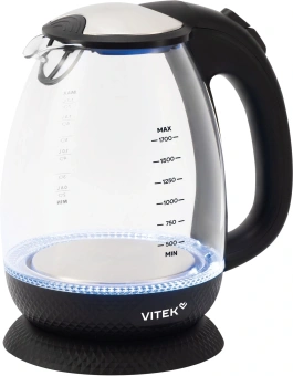Чайник электрический Vitek VT-WK1057 1.7л. 2200Вт черный корпус: стекло - купить недорого с доставкой в интернет-магазине