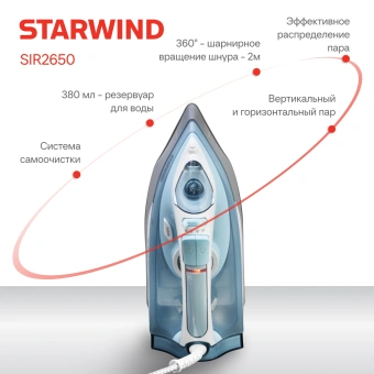 Утюг Starwind SIR2650 2600Вт голубой/белый - купить недорого с доставкой в интернет-магазине