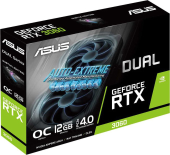 Видеокарта Asus PCI-E 4.0 DUAL-RTX3060-O12G-V2 LHR NVIDIA GeForce RTX 3060 12288Mb 192 GDDR6 1837/15000 HDMIx1 DPx3 HDCP Ret - купить недорого с доставкой в интернет-магазине