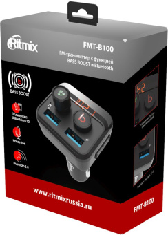 Автомобильный FM-модулятор Ritmix FMT-B100 черный MicroSD BT USB (80000554) - купить недорого с доставкой в интернет-магазине