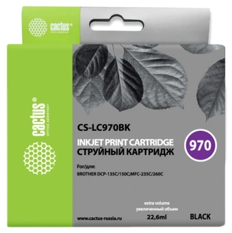 Картридж струйный Cactus CS-LC970BK черный (22.6мл) для Brother DCP-135C/150C/MFC-235C/260C с чипом - купить недорого с доставкой в интернет-магазине