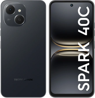 Смартфон Tecno Spark 40C 128Gb 8Gb черный моноблок 3G 4G 6.67" 720x1600 Android 14 48Mpix 802.11 a/b/g/n/ac NFC GPS GSM900/1800 Protect - купить недорого с доставкой в интернет-магазине