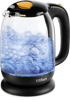 Чайник электрический Kitfort КТ-625-4 1.7л. 2200Вт черный/желтый корпус: стекло/пластик - купить недорого с доставкой в интернет-магазине