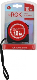 Рулетка строительная RGK R10 дл.полотна 10м изм.шкала в см зацеп простой красный/черный (774918) - купить недорого с доставкой в интернет-магазине