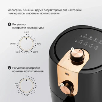 Аэрогриль Hyundai HYF-2057 1000Вт черный/золотистый - купить недорого с доставкой в интернет-магазине