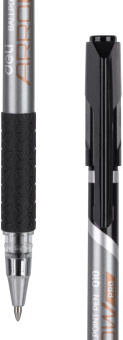 Набор ручек шариков. Deli Arrow (EQ10-BK-P) синий мет./черный черн. черн. кор.карт. (12шт) сменный стержень линия 0.7мм резин. манжета - купить недорого с доставкой в интернет-магазине