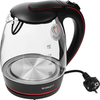 Чайник электрический Scarlett SC-EK27G71 1.8л. 2200Вт черный/красный корпус: стекло - купить недорого с доставкой в интернет-магазине