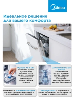 Посудомоечная машина встраив. Midea MID60S150i полноразмерная - купить недорого с доставкой в интернет-магазине