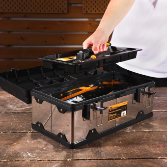Ящик для инструментов Deko Tool box 18M 18л 1отд. 2карм. серебристый/черный (085-3002) - купить недорого с доставкой в интернет-магазине