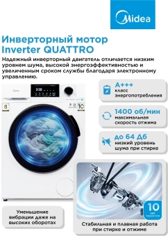Стиральная машина Midea MFC3814BSW47/W класс: A загр.фронтальная макс.:8кг белый инвертор - купить недорого с доставкой в интернет-магазине