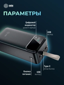 Мобильный аккумулятор Cactus CS-PBFSND-40000 40000mAh 65W 3A черный - купить недорого с доставкой в интернет-магазине