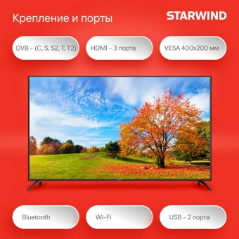 Телевизор LED Starwind 65" SW-LED65UG402 Яндекс.ТВ Frameless черный 4K Ultra HD 60Hz DVB-T DVB-T2 DVB-C DVB-S DVB-S2 USB WiFi Smart TV - купить недорого с доставкой в интернет-магазине