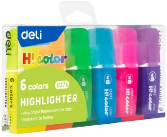 Набор текстовыделителей Deli EU376 скошенный пиш. наконечник 1-5мм флуоросцентный 6цв. ассорти пластиковая коробка (6шт.) - купить недорого с доставкой в интернет-магазине