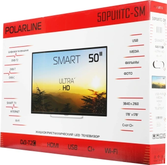 Телевизор LED PolarLine 50" 50PU11TC-SM черный 4K Ultra HD 60Hz DVB-T DVB-T2 DVB-C DVB-S2 USB WiFi Smart TV (RUS) - купить недорого с доставкой в интернет-магазине