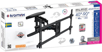 Кронштейн для телевизора Kromax ATLANTIS-65 черный 40"-90" макс.45кг настенный поворотно-выдвижной и наклонный - купить недорого с доставкой в интернет-магазине