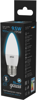 Лампа светодиодная Gauss 103102310 9.5Вт цок.:E27 свеча 220B 6500K св.свеч.бел.хол. (упак.:10шт) - купить недорого с доставкой в интернет-магазине