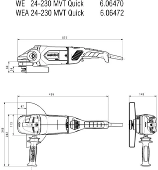 Углошлифовальная машина Metabo WEA 24-230 MVT Quick 2400Вт 6600об/мин рез.шпин.:M14 d=230мм (606472000) - купить недорого с доставкой в интернет-магазине