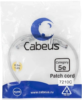 Патч-корд Cabeus PC-UTP-RJ45-CAT.5E-0.5M U/UTP RJ-45 вил.-вилка RJ-45 кат.5E 0.5м серый ПВХ - купить недорого с доставкой в интернет-магазине