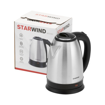 Чайник электрический Starwind SKS1051 1.8л. 1500Вт серебристый матовый/черный корпус: металл/пластик - купить недорого с доставкой в интернет-магазине