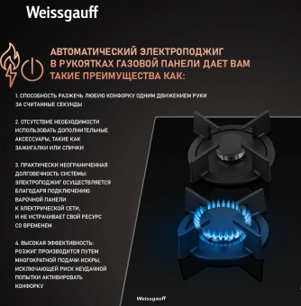 Газовая варочная поверхность Weissgauff HGG 631 BG черный - купить недорого с доставкой в интернет-магазине
